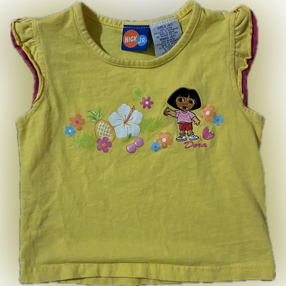 Rare Vintage Dora the Explorer Nick Jr. Girls 4T Yellow Graphic T-Shirt
